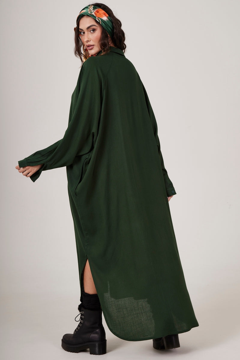 Chemise Longo Amplo Verde Escuro Yacamim N2