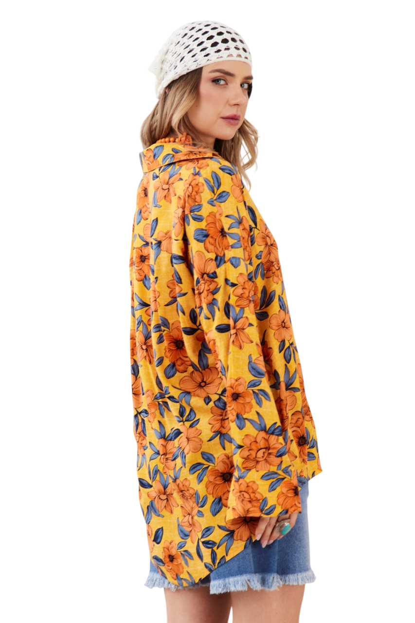 Camisa Ampla Laranja Estampado Yacamim A25