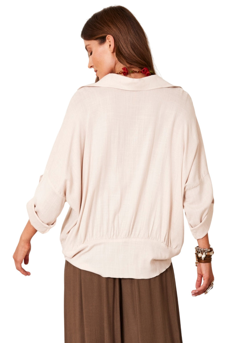 Camisa Mangas 3/4 Com Amarração Na Frente Bege Yacamim A1