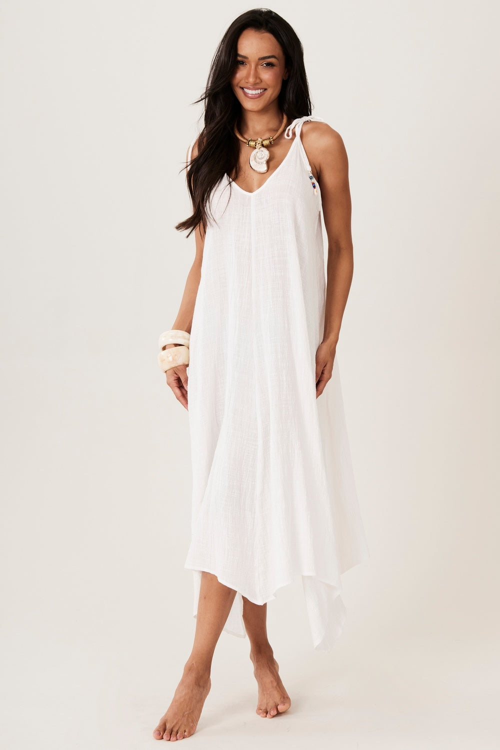 Vestido Midi Algodão Marrocos Branco Yacamim E7