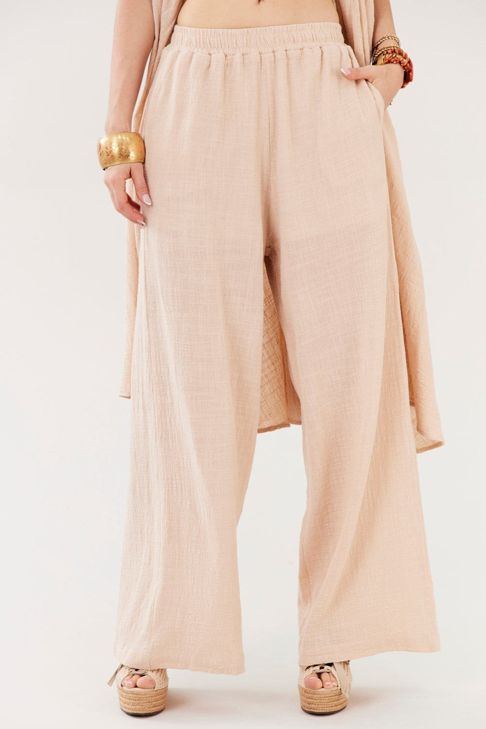 Calça 100% Algodão Bege Escuro Yacamim I7