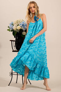 Vestido Mullet Broderie Com Flores Bordadas Azul Yacamim C27