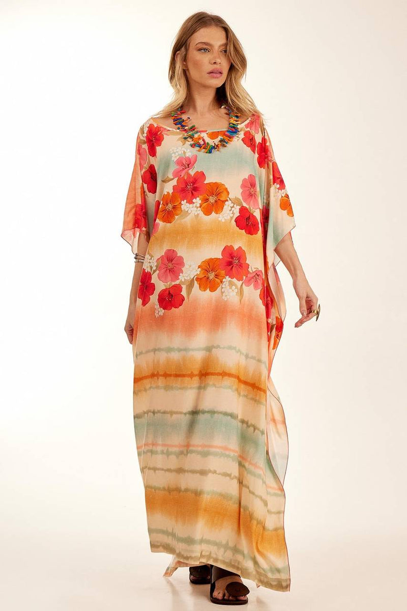 Kaftan Longo Amplo Estampa Digital Floral Yacamim