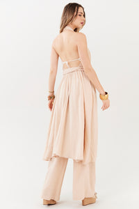 Kimono Frente Única Sem Mangas Bege Escuro Yacamim I6