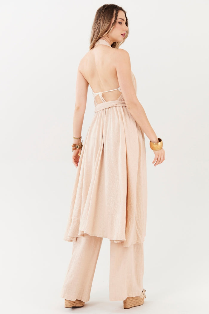 Kimono Frente Única Sem Mangas Bege Escuro Yacamim I6