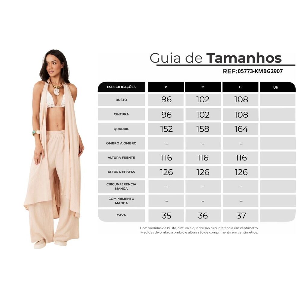 Kimono Frente Única Sem Mangas Bege Escuro Yacamim I6