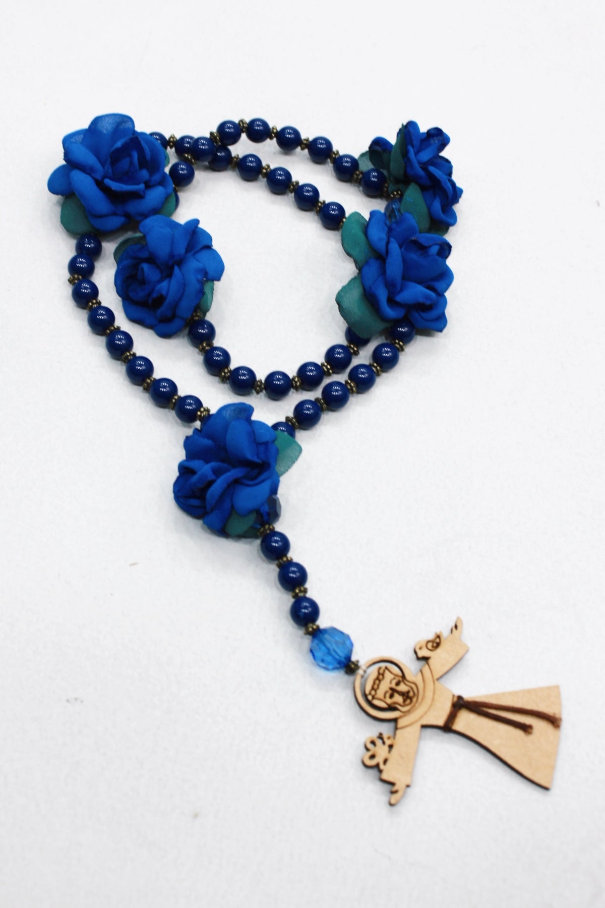 Colar Terço São Francisco De Assis Azul Royal Yacamim #555