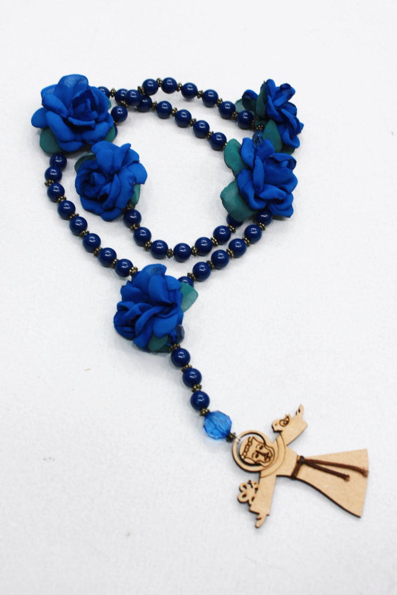 Colar Terço São Francisco De Assis Azul Royal Yacamim #555
