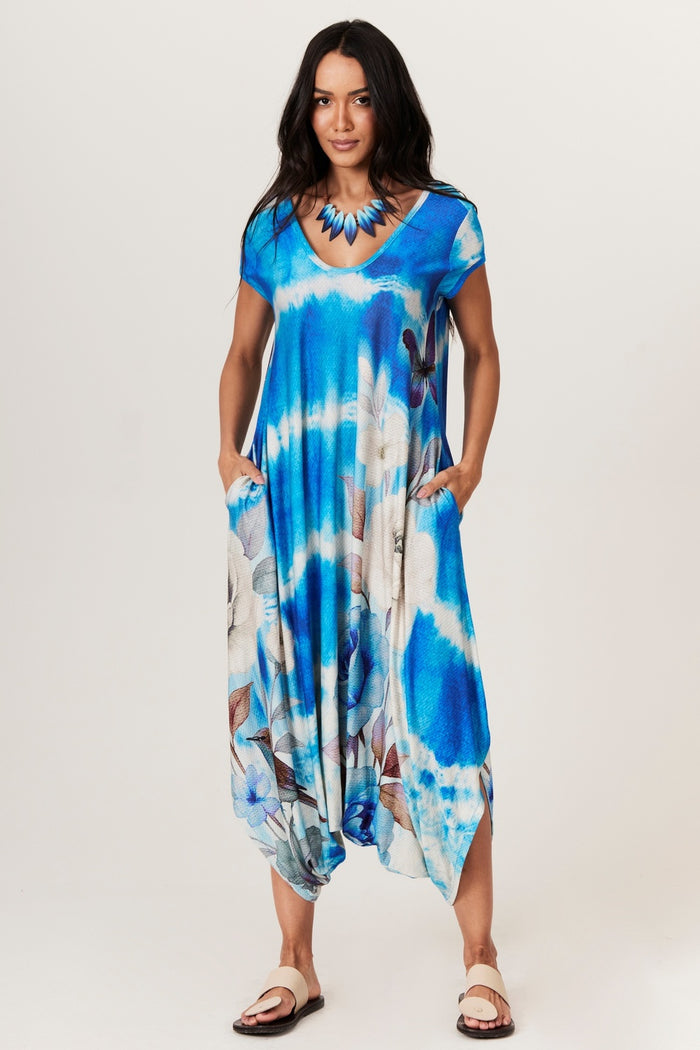 Macacão Saruel Azul Estampado Tie Dye Yacamim O1