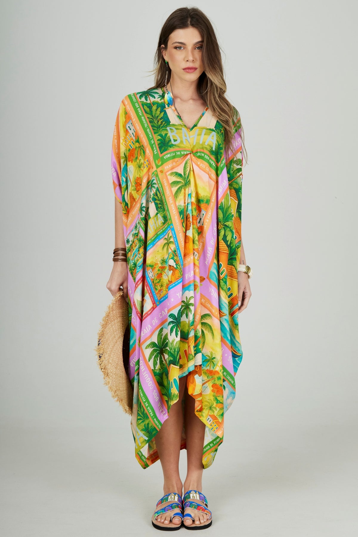 Kaftan Quadrado Verde Estampado Coleção Bahêa Yacamim R9
