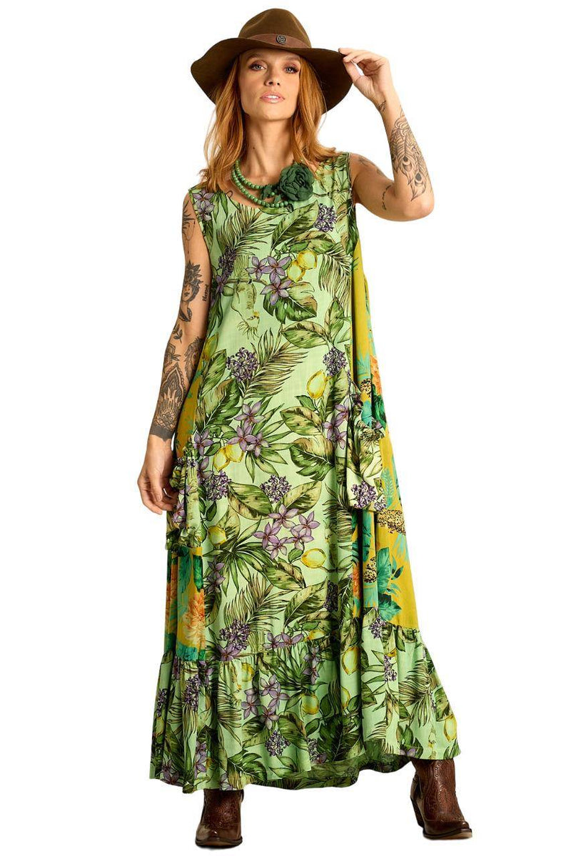 Vestido Regata midi Verde Patchwork Yacamim