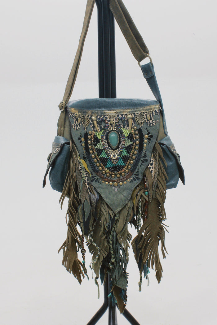 Bolsa De Couro Artesanal Pequena Verde Yacamim #635