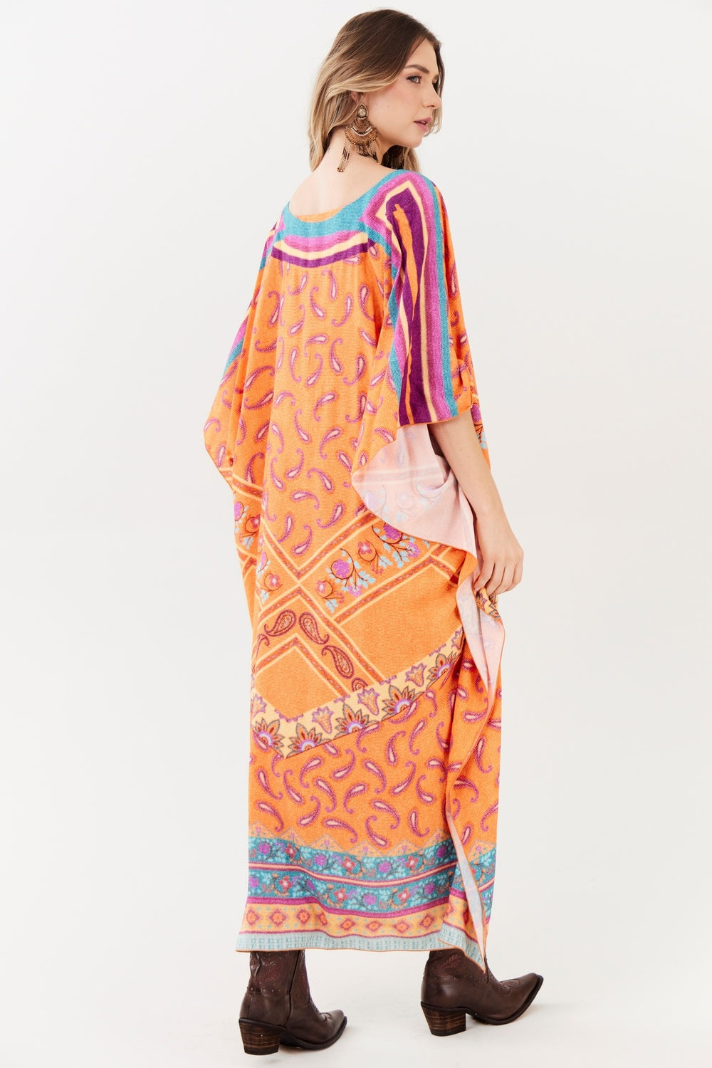 Kaftan Midi Com Decote Em V Yacamim I4