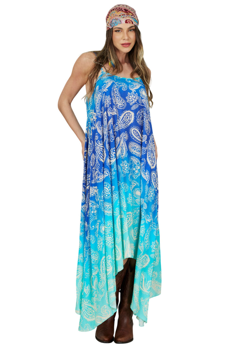 Vestido Longo Amplo Azul Degradê Cashmere Yacamim E24