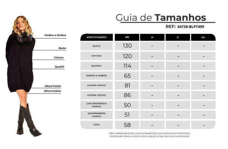 Blusa Básica Alongada De Dedinho Preta Yacamim