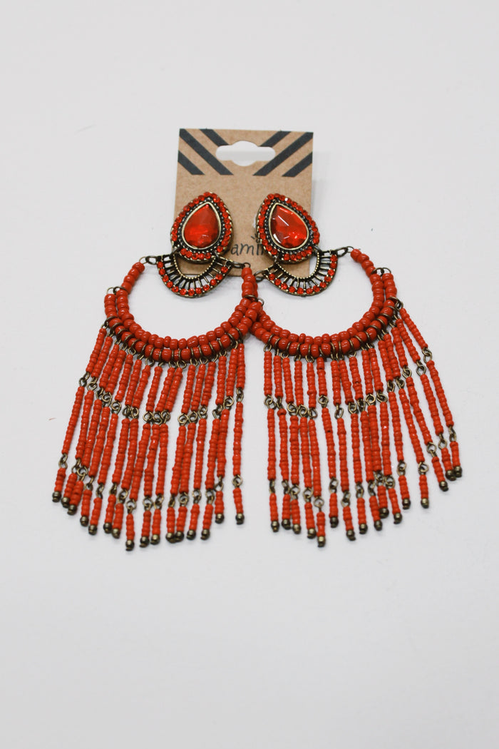 Brinco Artesanal De Miçangas Vermelho Yacamim #680