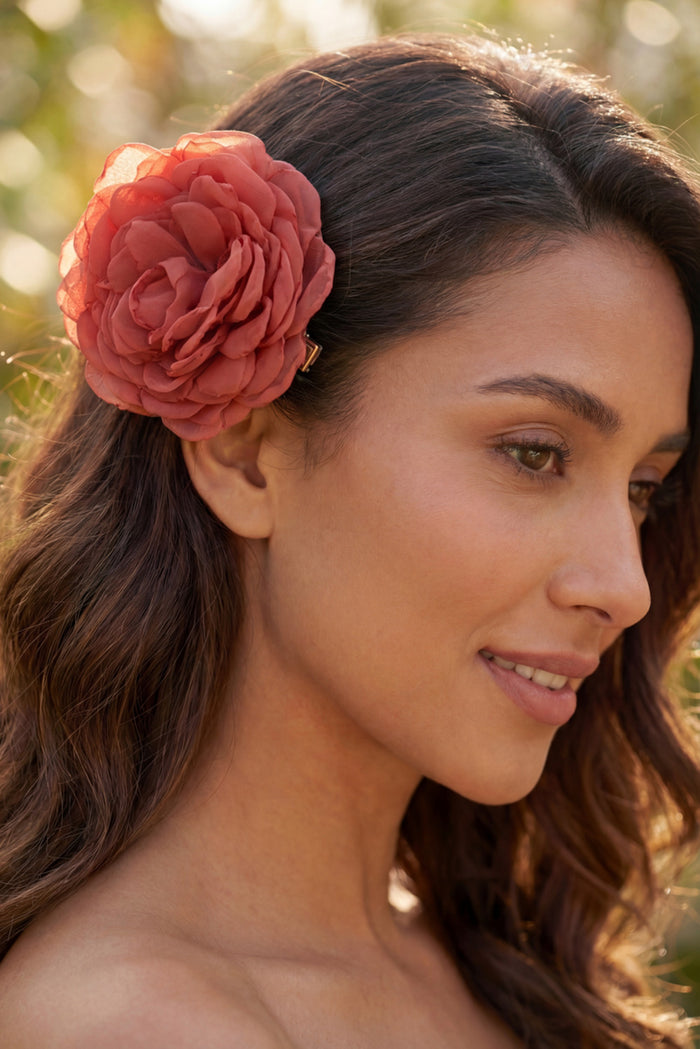 Presilha De Cabelo Flor De Tule Coral Yacamim #861