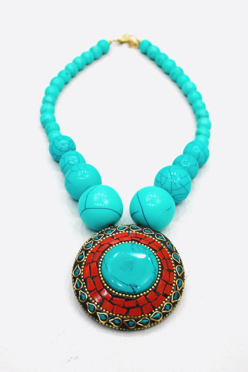 Colar Tibetano Com Esferas Verdes Yacamim #435