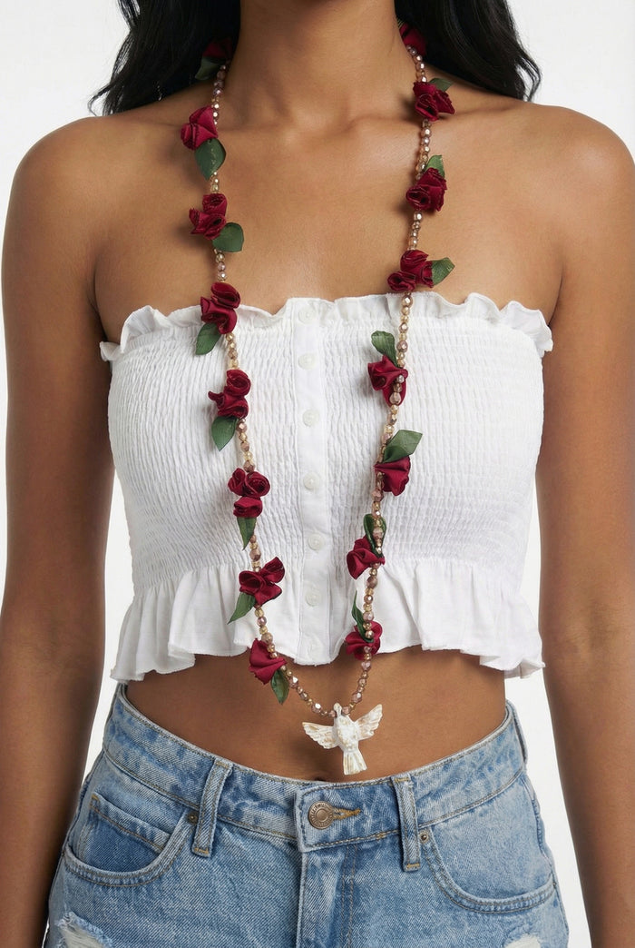 Colar Espírito Santo Flores Vinho Yacamim #849