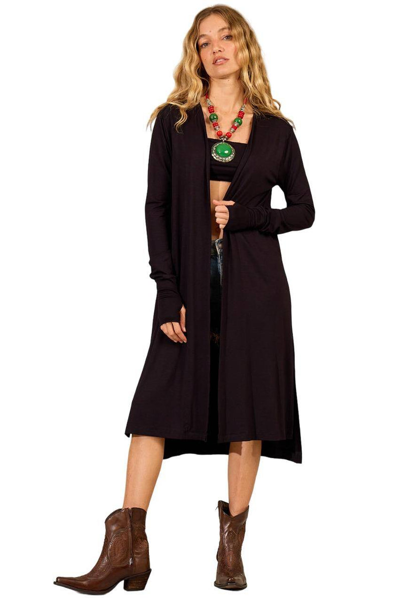 Cardigan Midi Com Mangas Longas Justas Preto Yacamim J3