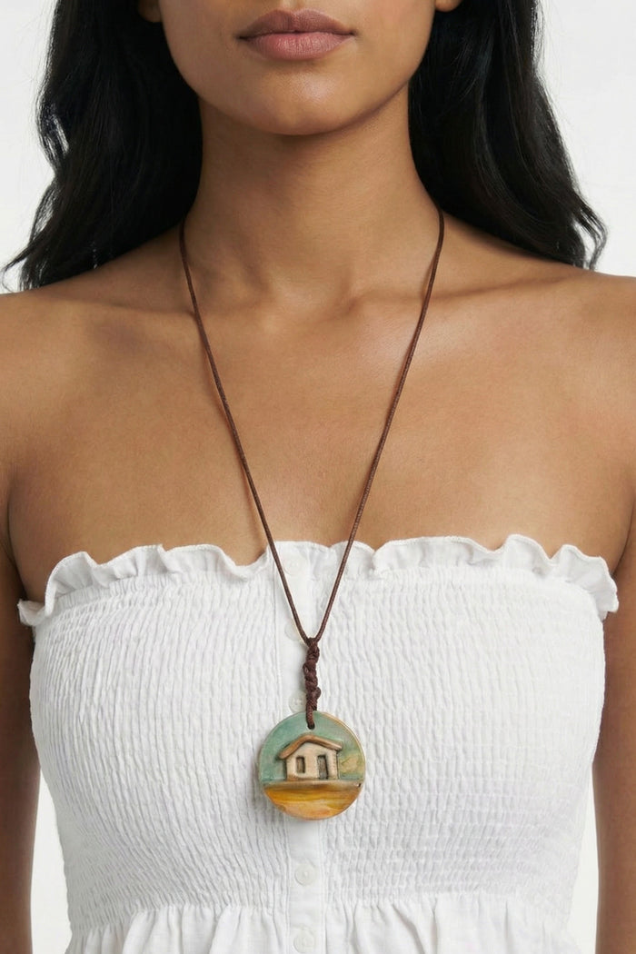 Colar Artesanal Com Pingente De Cerâmica Yacamim #822