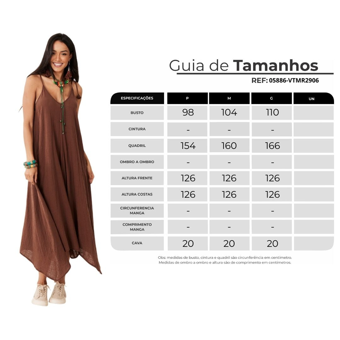 Vestido Longo Gaze Marrakesh 100% Algodão Marrom Yacamim C1