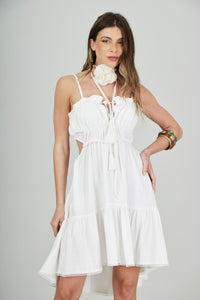 Vestido Curto De Viscolinho Off White Yacamim C25