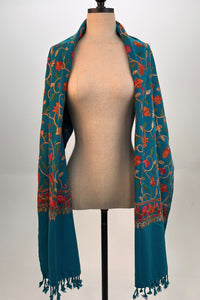 Cachecol Cashmere Turquesa Bordado Yacamim #336