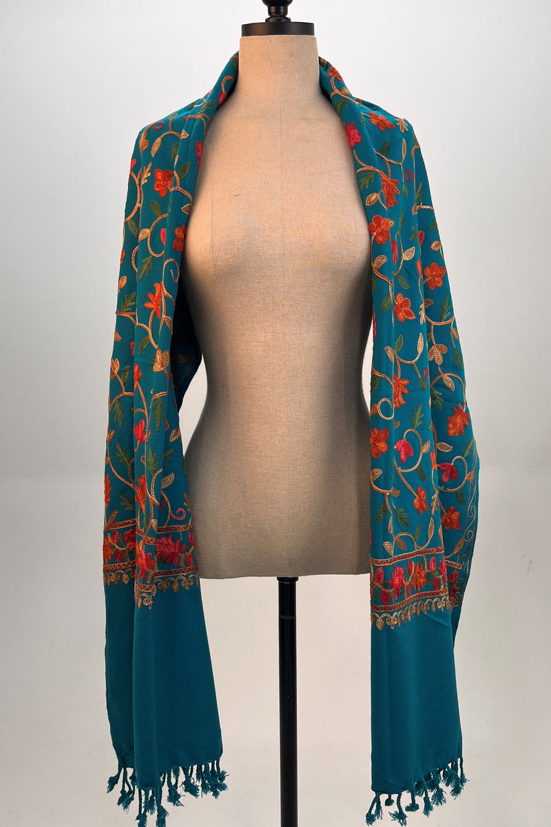 Cachecol Cashmere Turquesa Bordado Yacamim #336