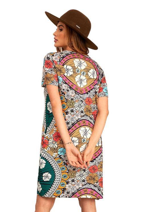 Vestido Básico Curto De Malha Estampado Yacamim