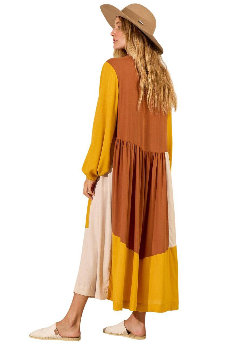 Vestido Midi Com Mangas Longas Bufantes Amarelo Yacamim <br />