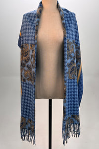 Cachecol Manta Cashmere Azul Xadrez Yacamim #331