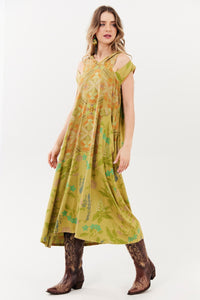 Vestido Midi Verde Patchwork Yacamim E28