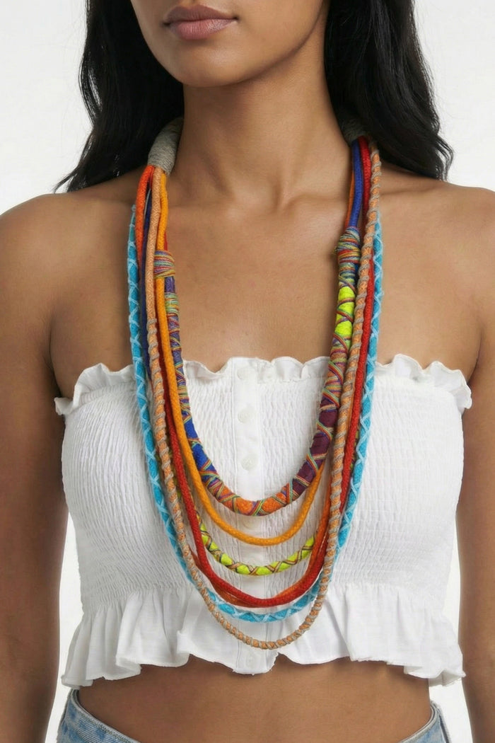 Colar Artesanal De Cordas Coloridas Yacamim #797