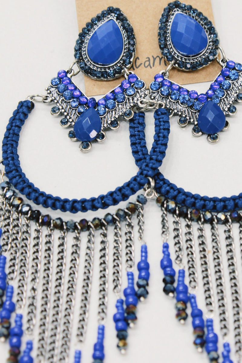 Brinco De Miçangas E Macramê Ultravioleta Yacamim #616