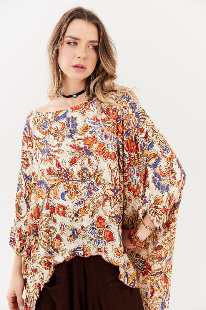 Bata Ampla Bege Estampado Yacamim B1