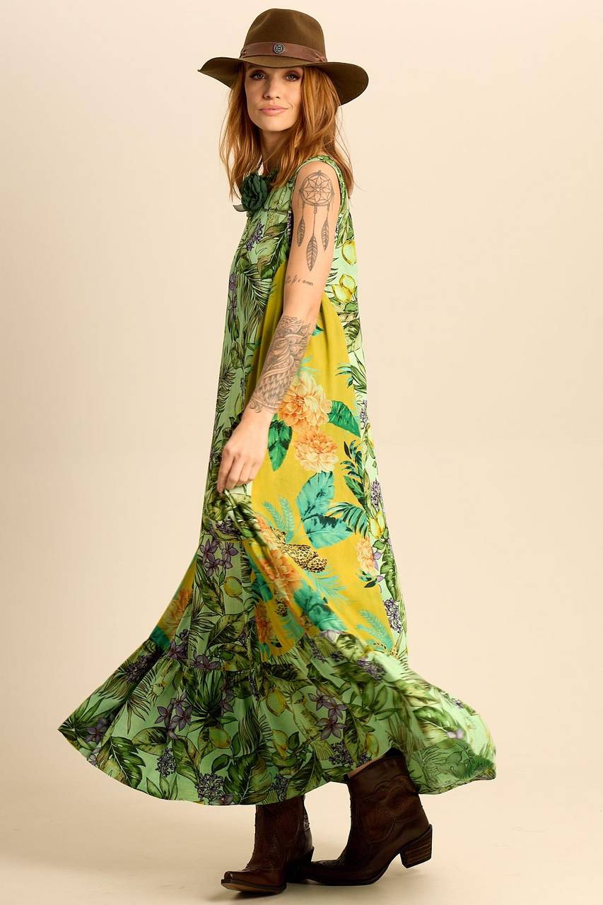 Vestido Regata midi Verde Patchwork Yacamim