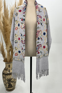 Cachecol Cashmere Cinza Bordado Yacamim #231