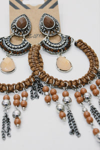 Brinco Artesanal De Miçangas Marrom Yacamim #682