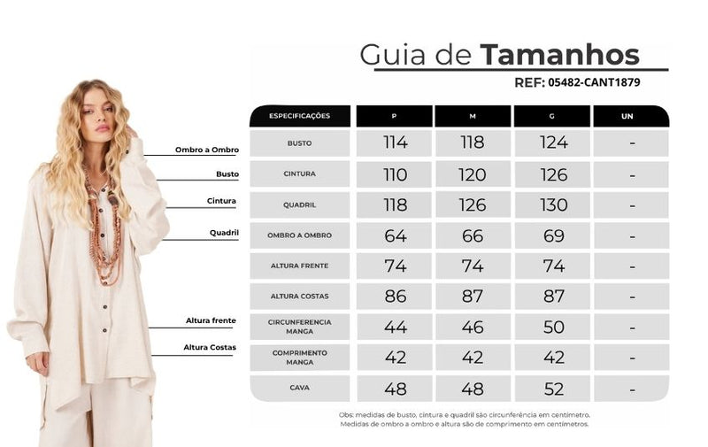 Camisa Ampla Alongada Viscolinho Bege Nature Yacamim A32