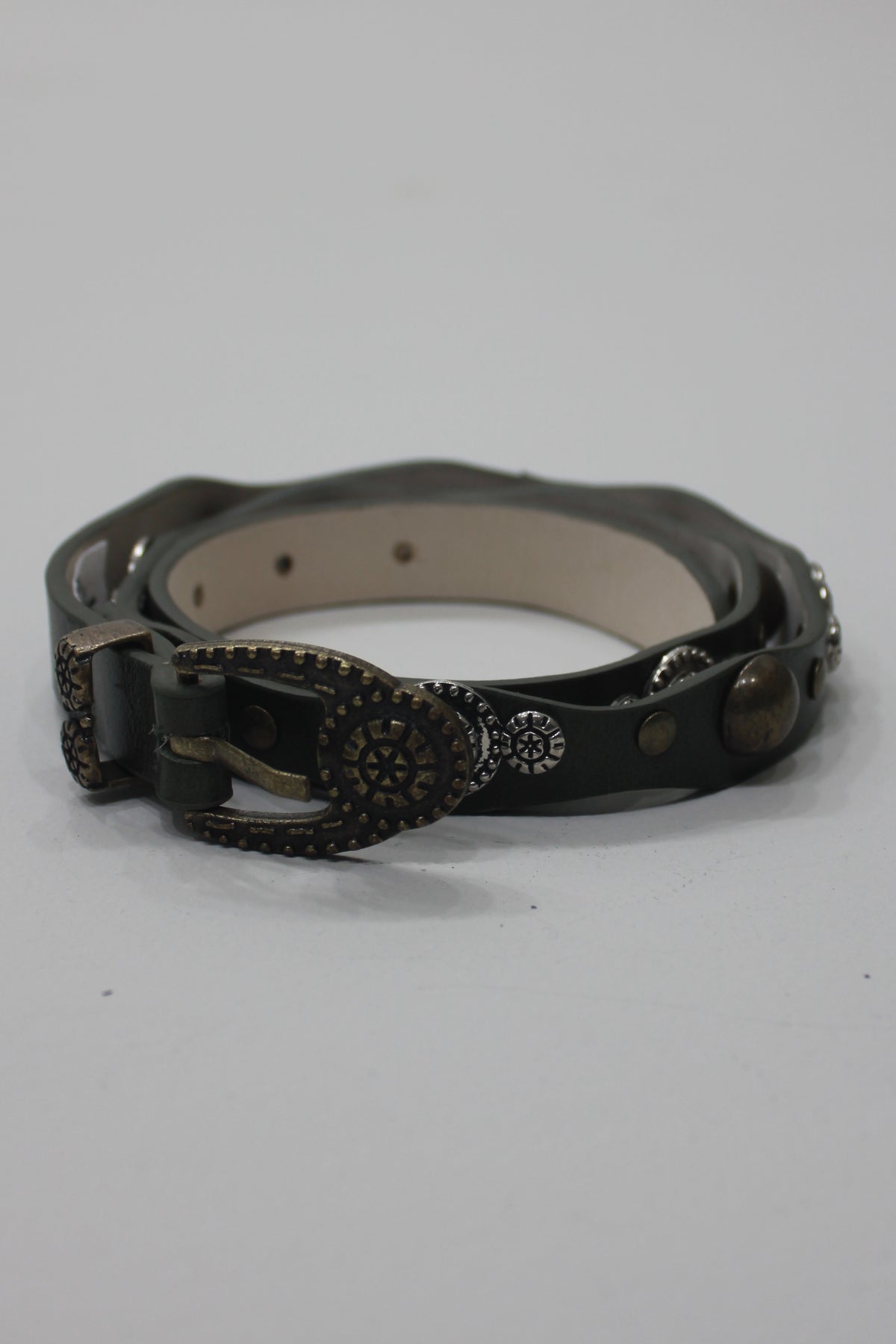 Cinto De Couro Verde Escuro Com Fivela Ouro Velho Yacamim #668