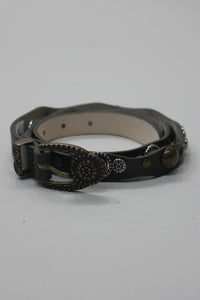 Cinto De Couro Verde Escuro Com Fivela Ouro Velho Yacamim #668