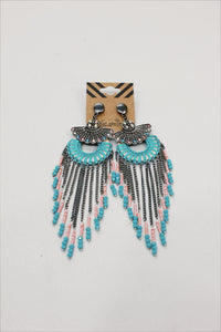 Brinco De Miçangas E Macramê Verde E Rosé Yacamim #611