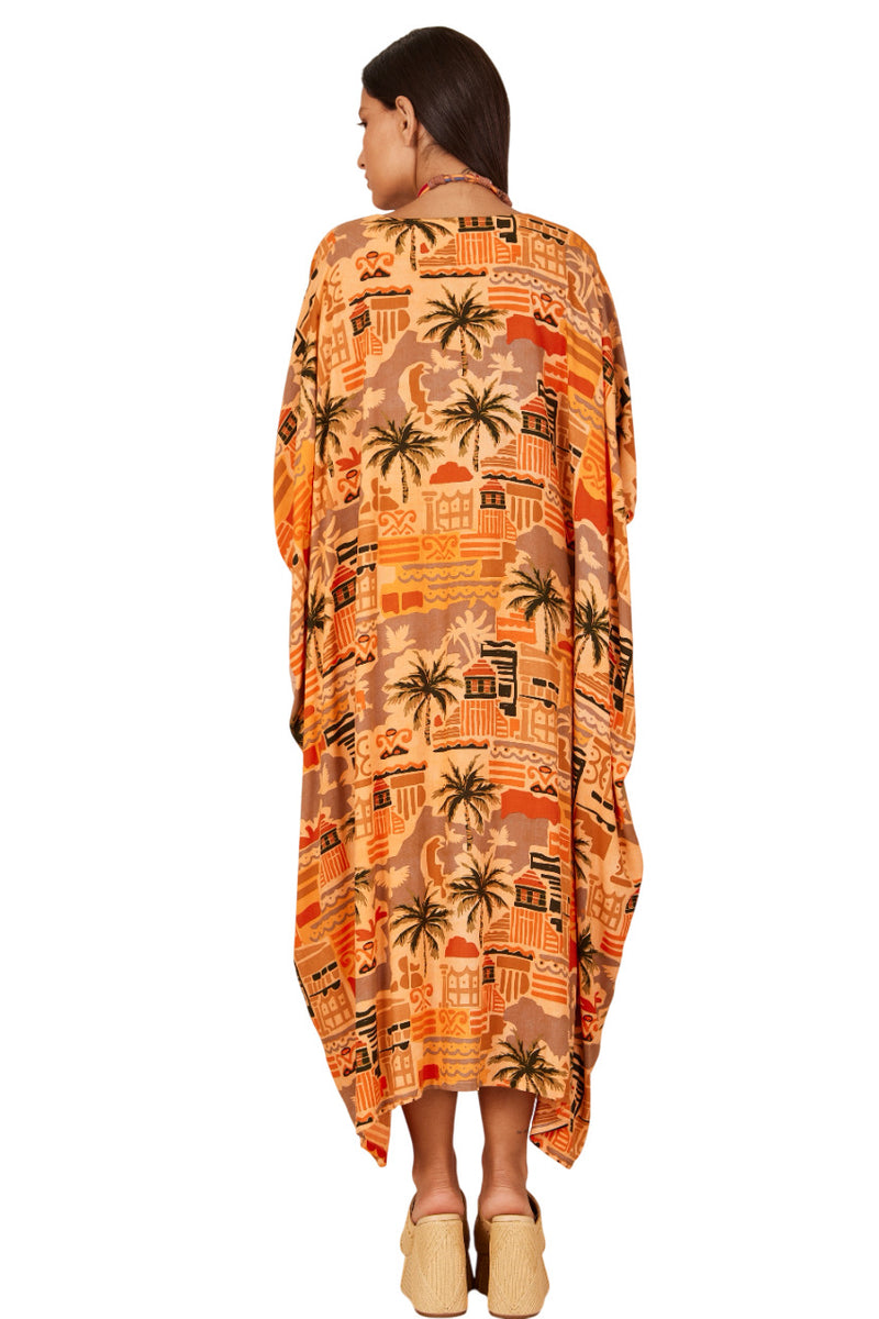 Kaftan Longo Laranja  Patchwork Yacamim J9