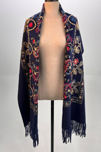 Cachecol Cashmere Azul Marinho Bordado Yacamim #319