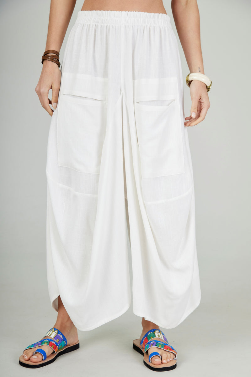 Calça Saruel De Viscolinho Off White Yacamim R3