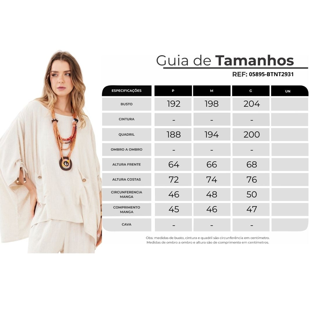 Bata Ampla De Viscolinho Bege Yacamim A20