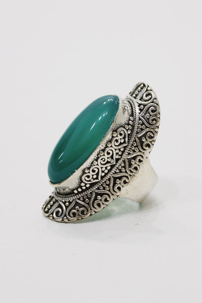 Anel De Metal Com Pedra Verde Yacamim #768