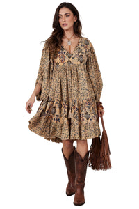 Vestido Curto Marrom Claro Patchwork Yacamim E26