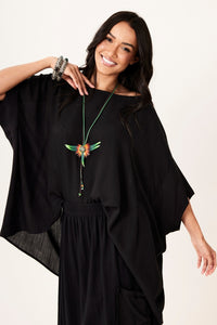 Bata Ampla Com Decote Ombro A Ombro Preto Yacamim B29